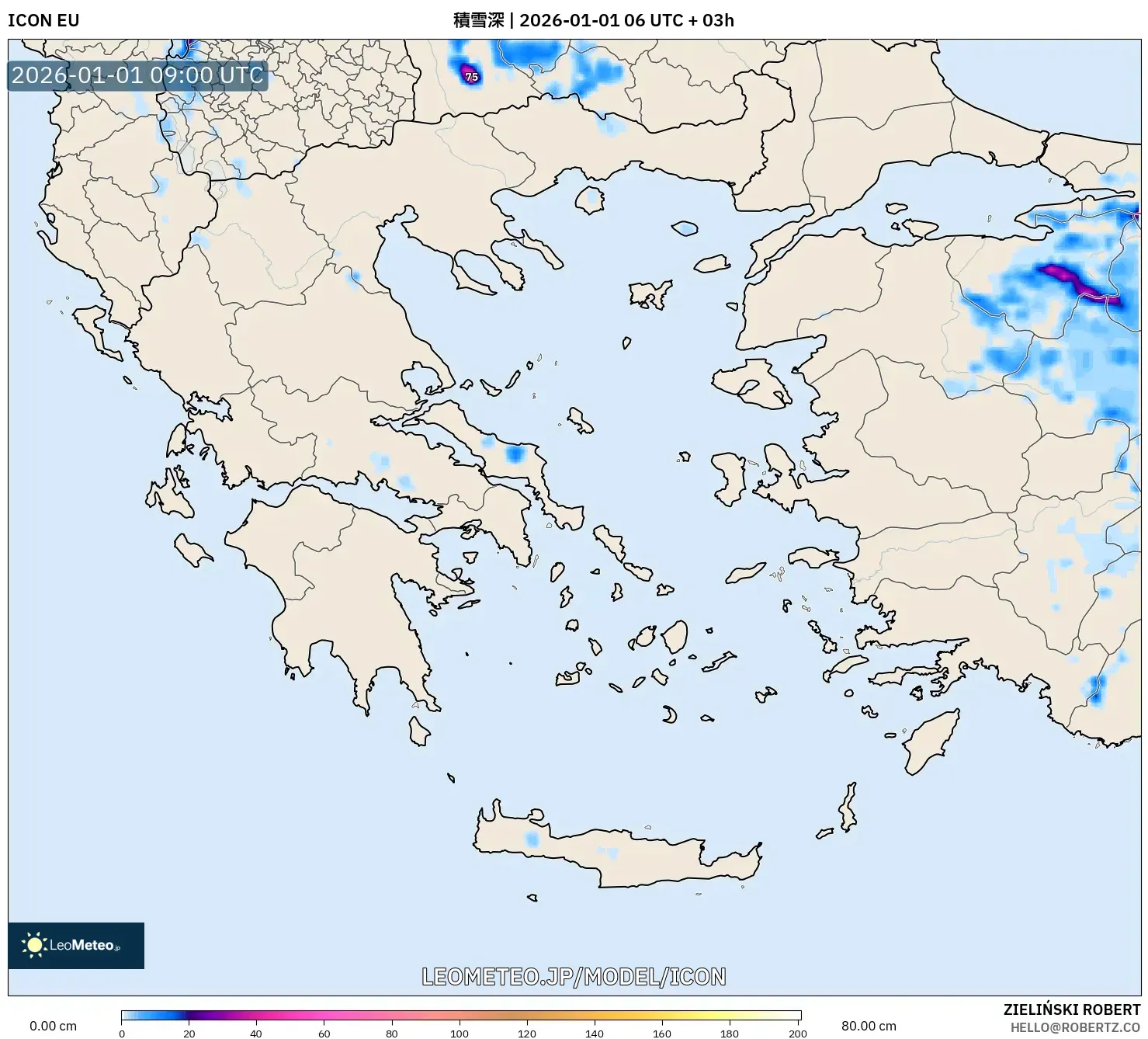 ICON model - ギリシャ, 積雪深