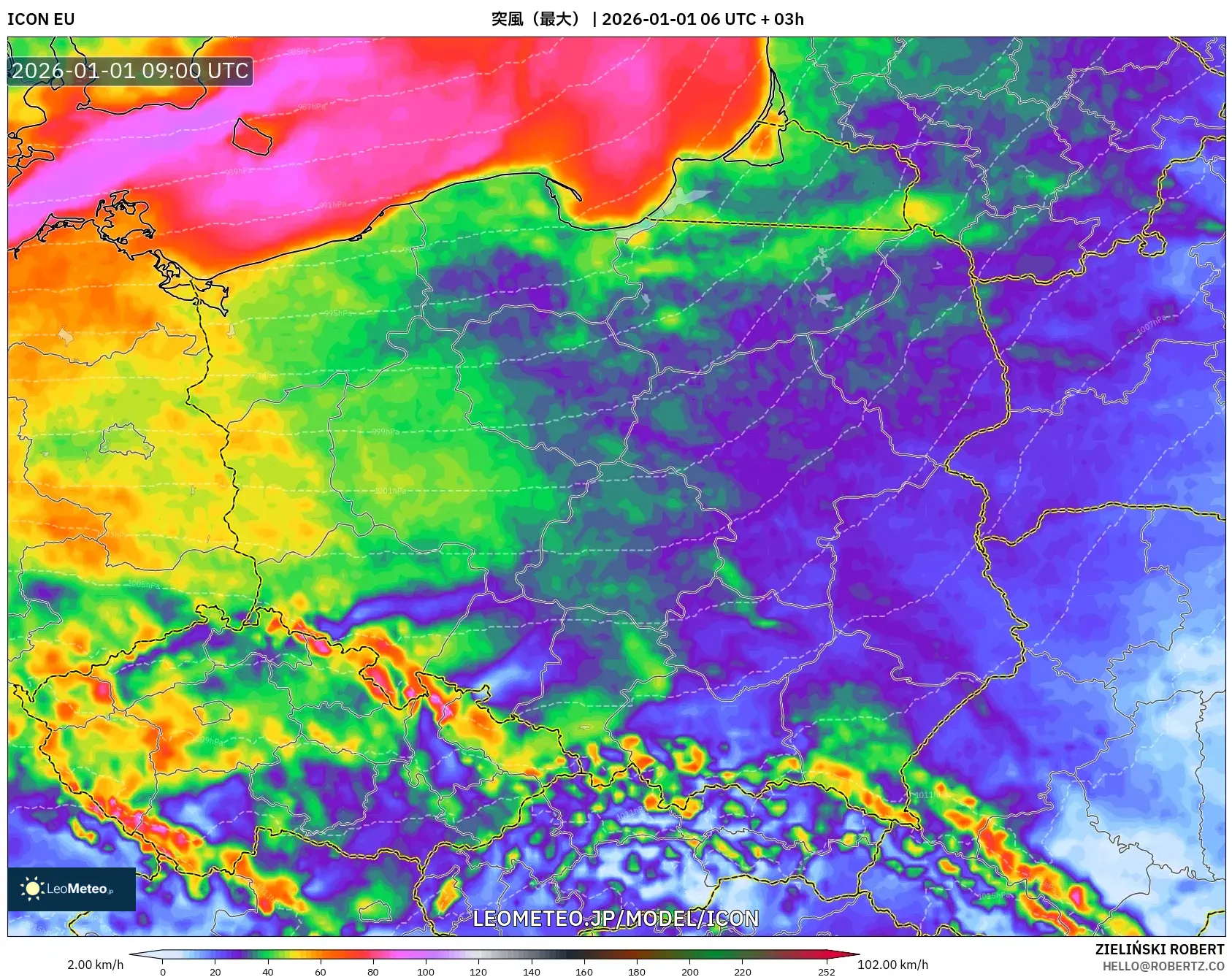 ICON model - ポーランド, 突風（最大）