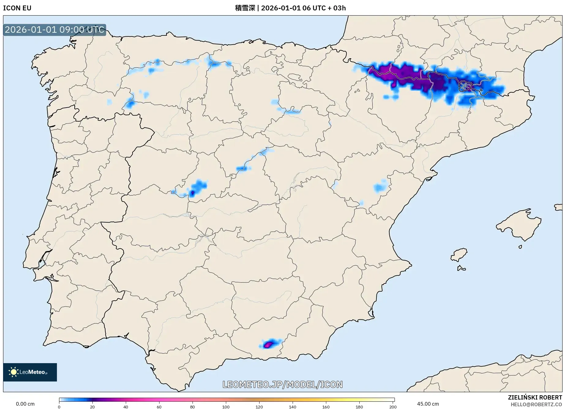 ICON model - スペイン, 積雪深