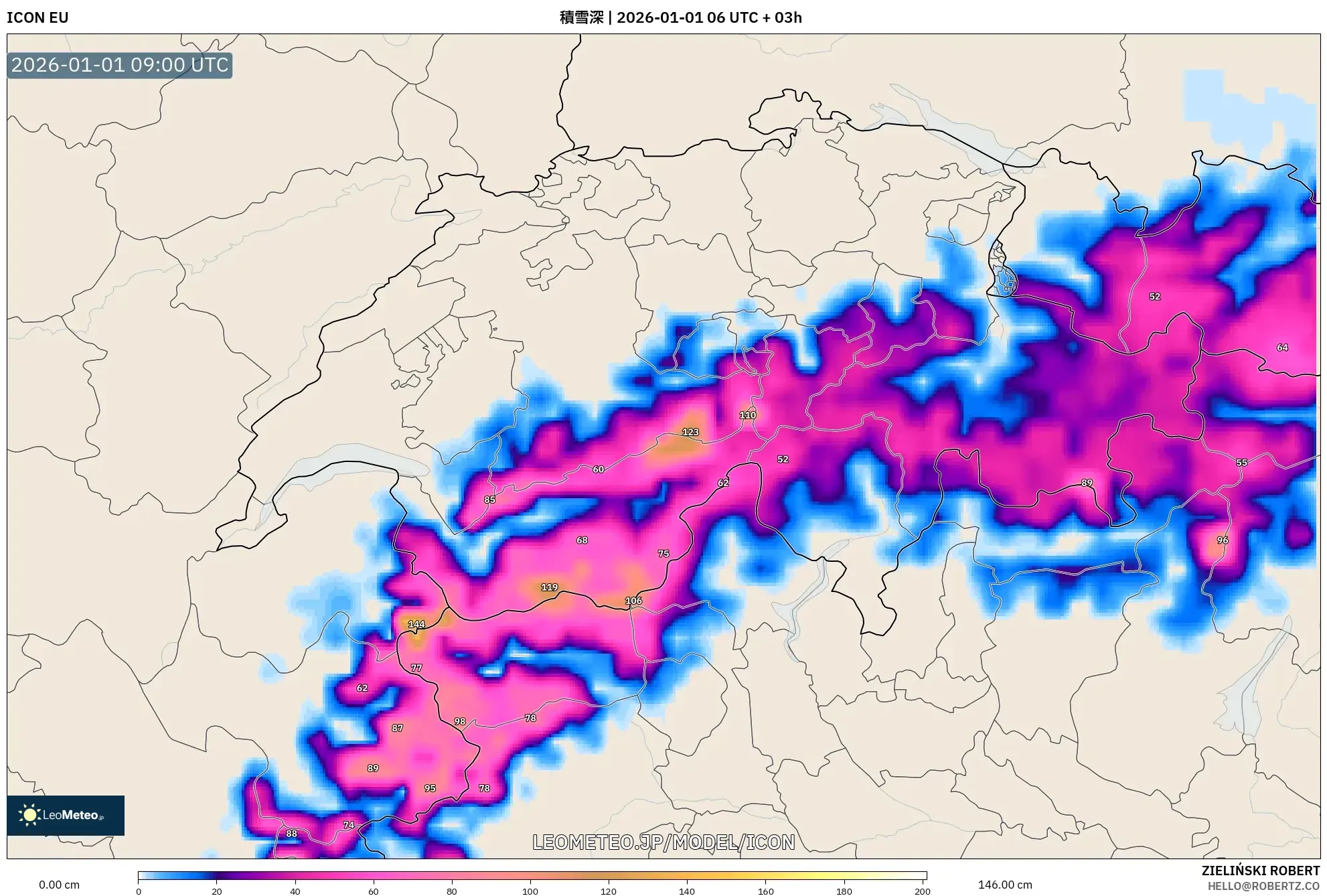 ICON model - スイス, 積雪深