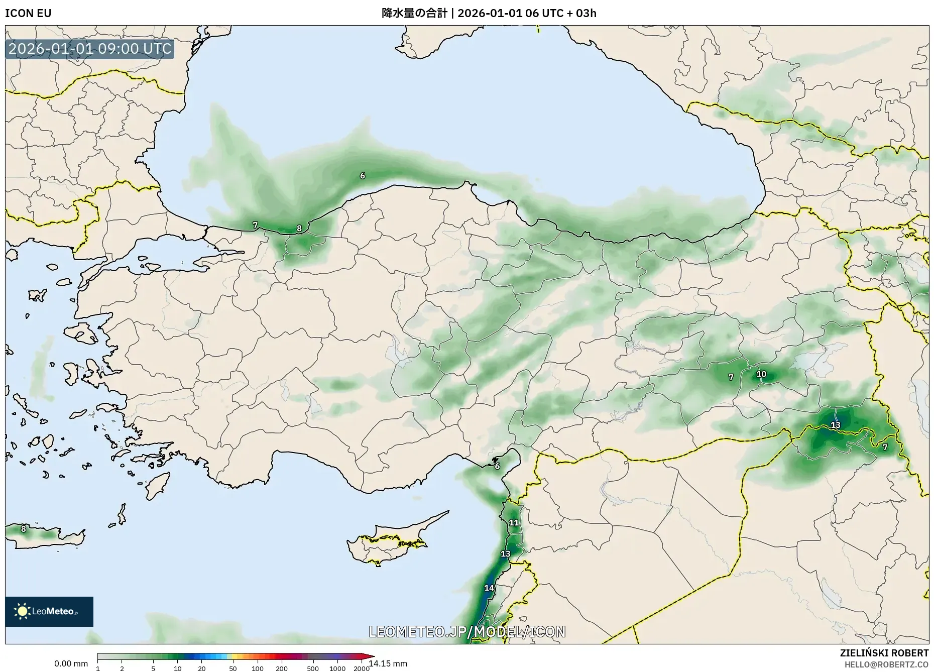 ICON model - トルコ, 降水量の合計