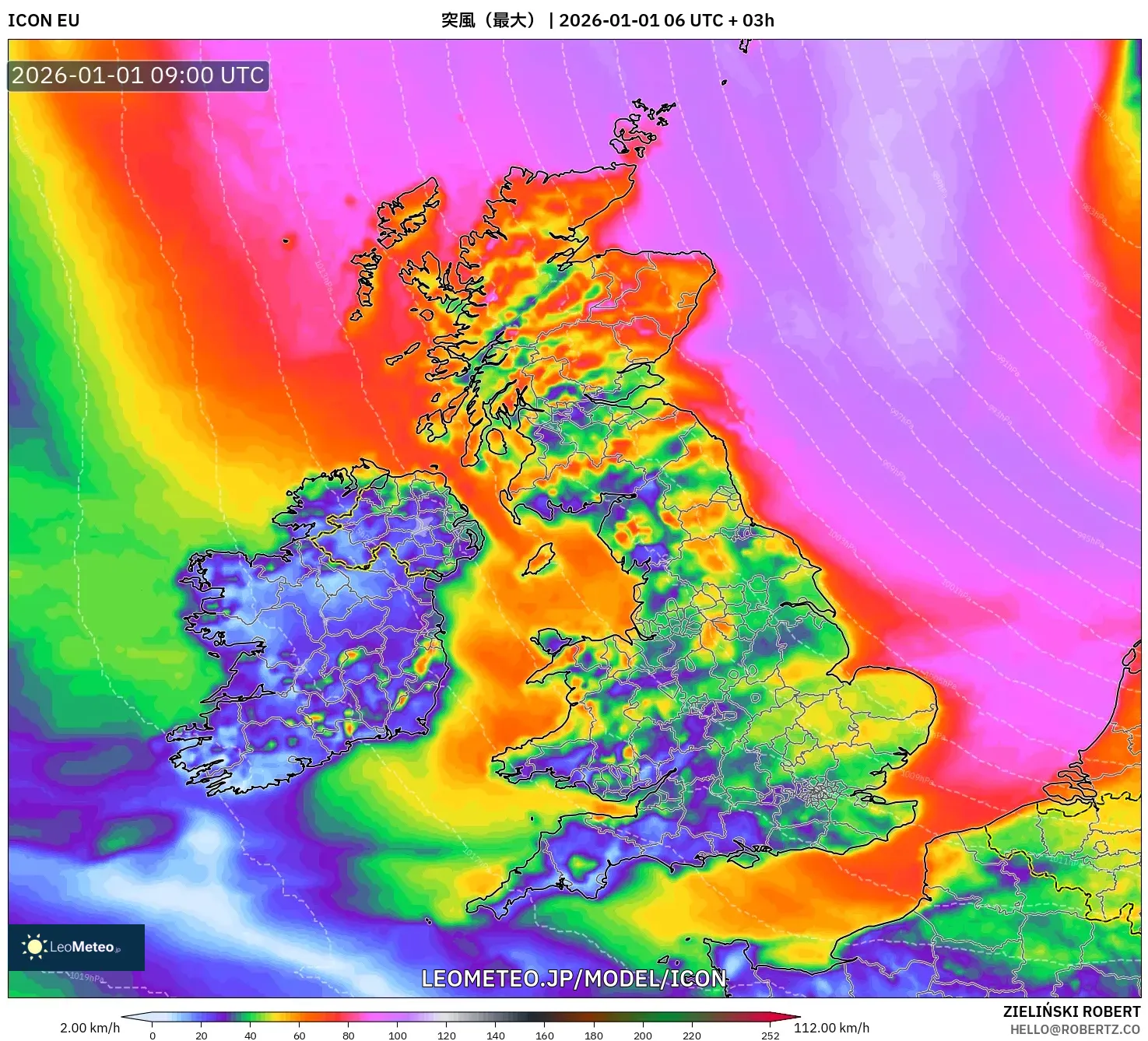 ICON model - イギリス, 突風（最大）