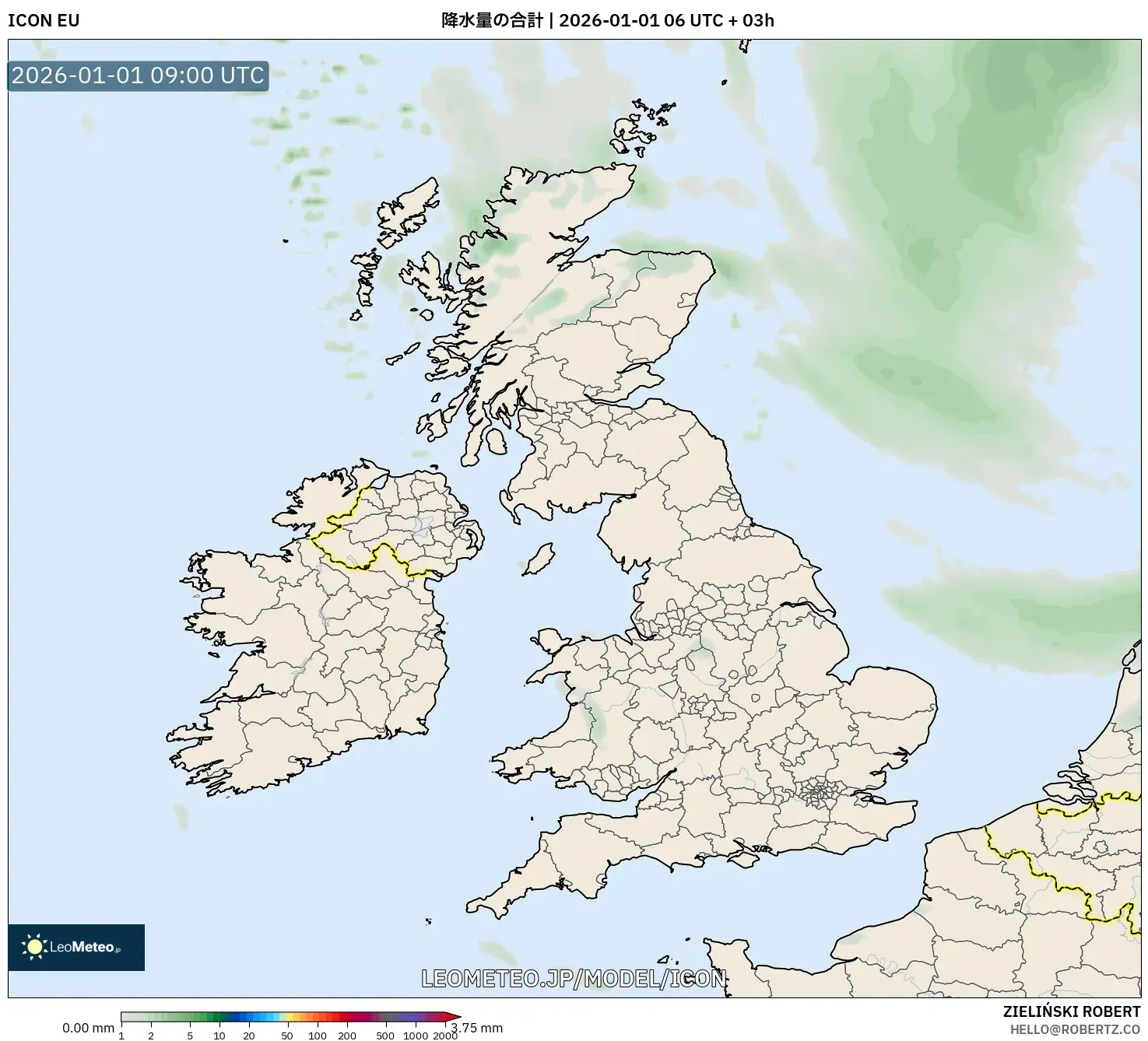 ICON model - イギリス, 降水量の合計