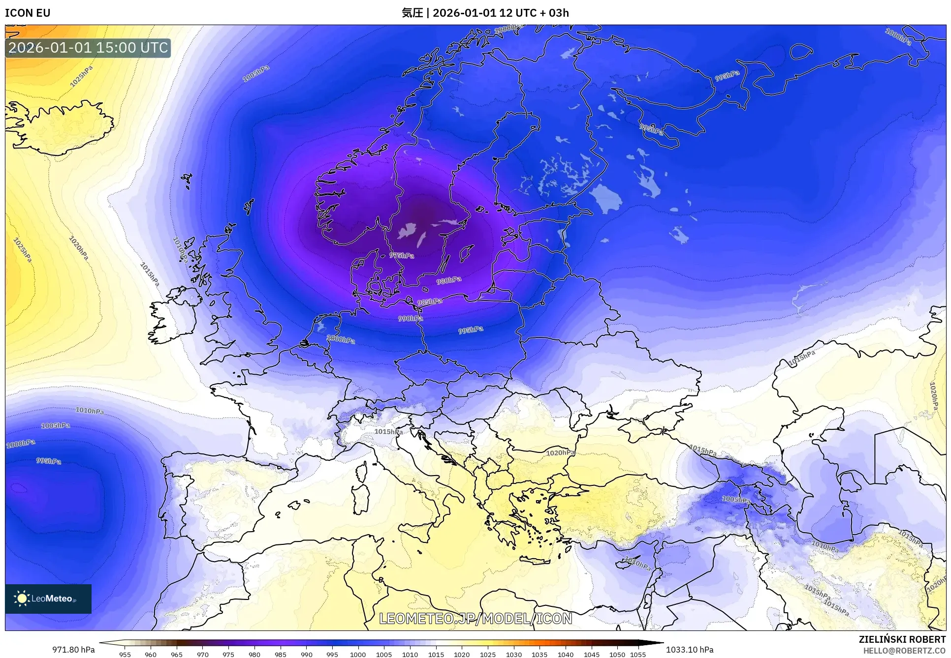ICON model - ヨーロッパ, 気圧