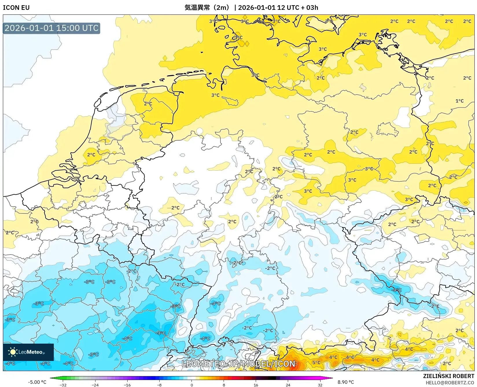 ICON model - ドイツ, 気温異常（2m）