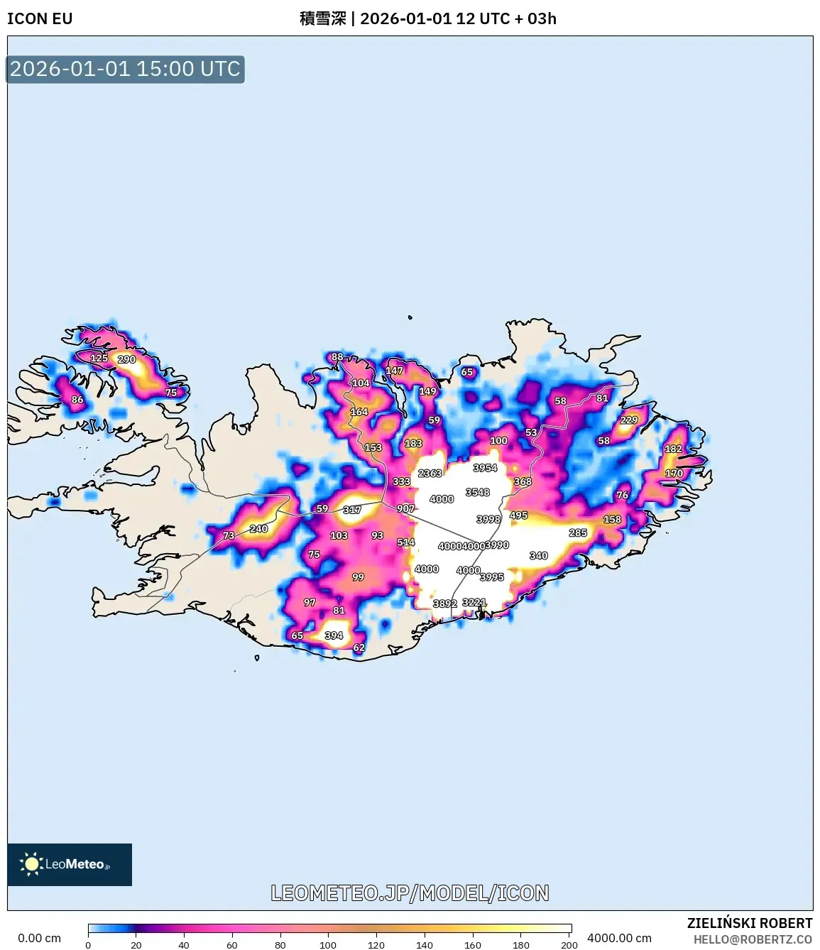 ICON model - アイスランド, 積雪深