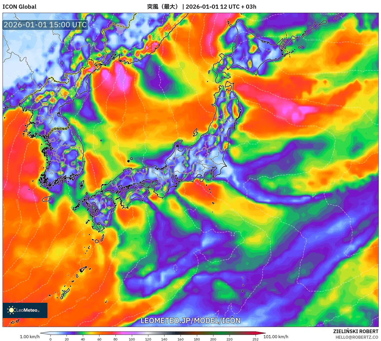 ICON model - 日本, 突風（最大）