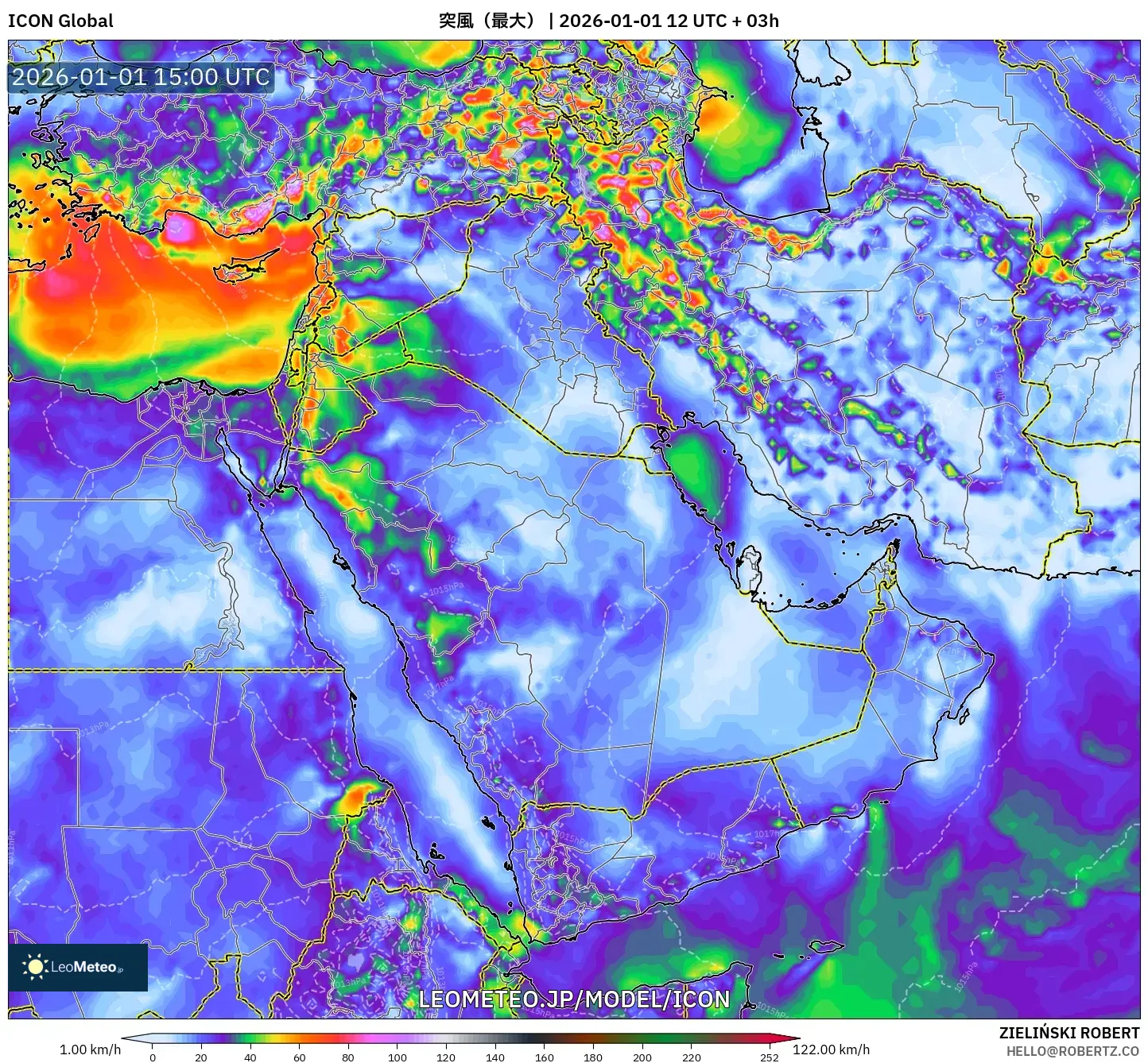 ICON model - 中東, 突風（最大）