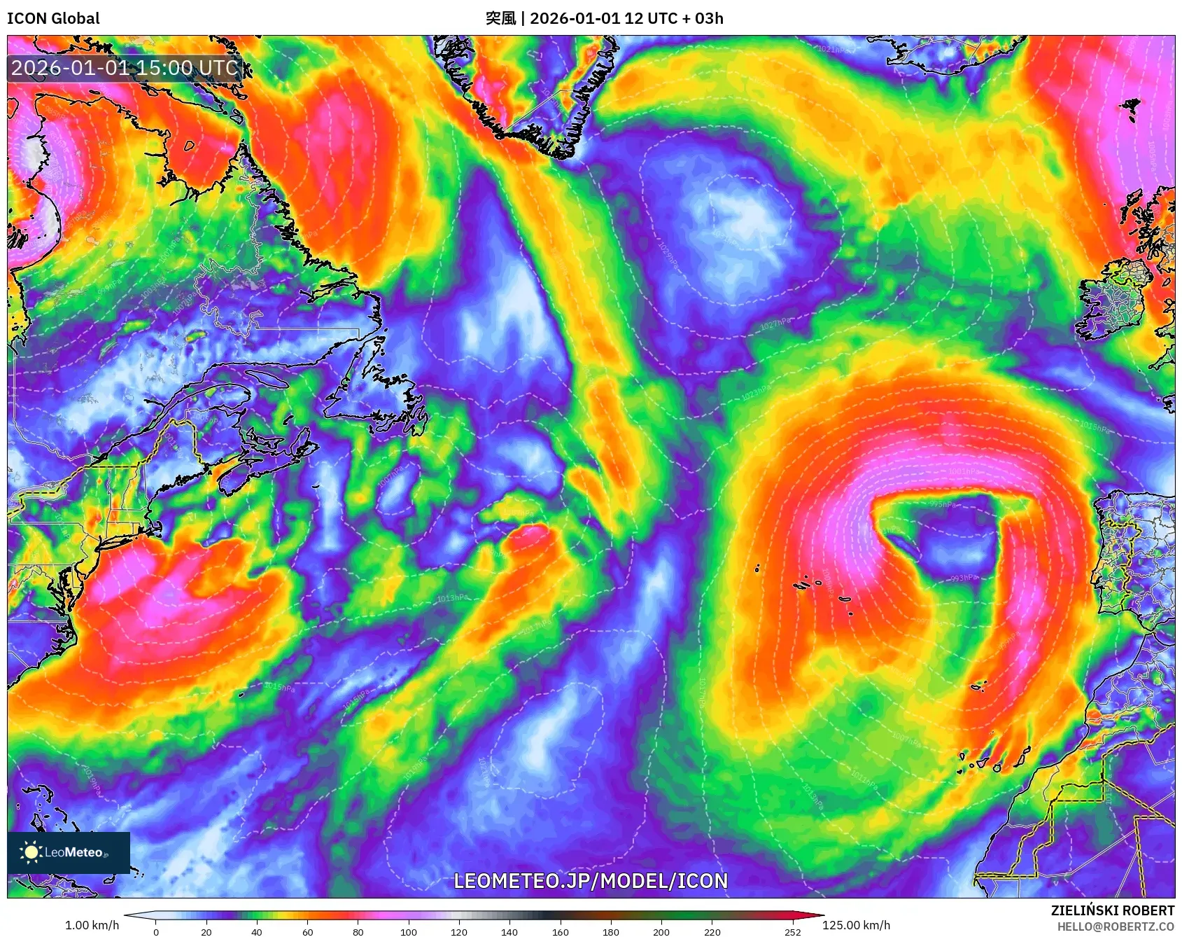 ICON model - 北大西洋, 突風