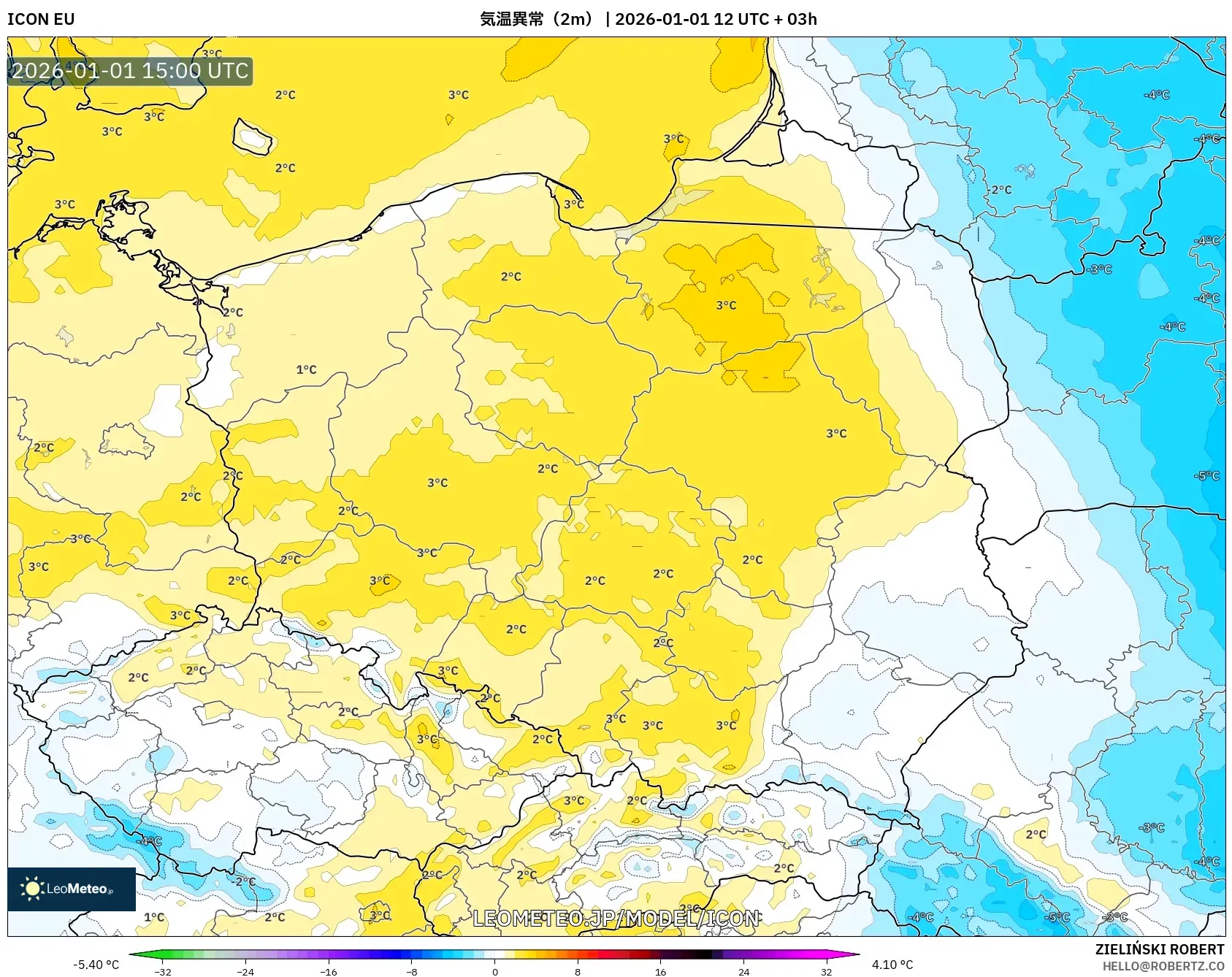 ICON model - ポーランド, 気温異常（2m）