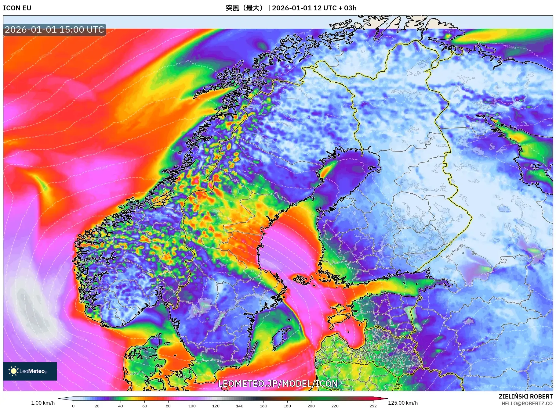 ICON model - スカンジナビア, 突風（最大）