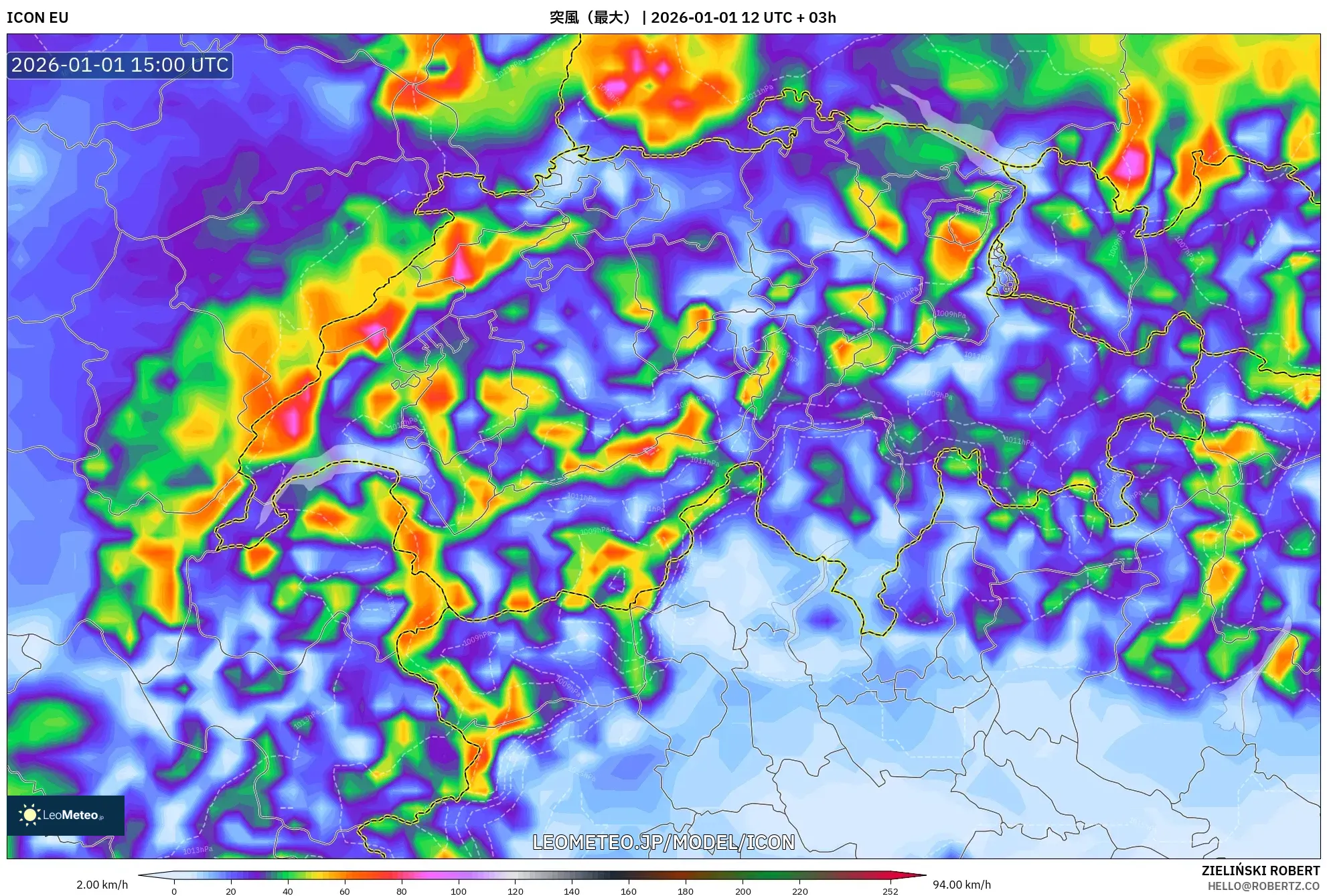 ICON model - スイス, 突風（最大）