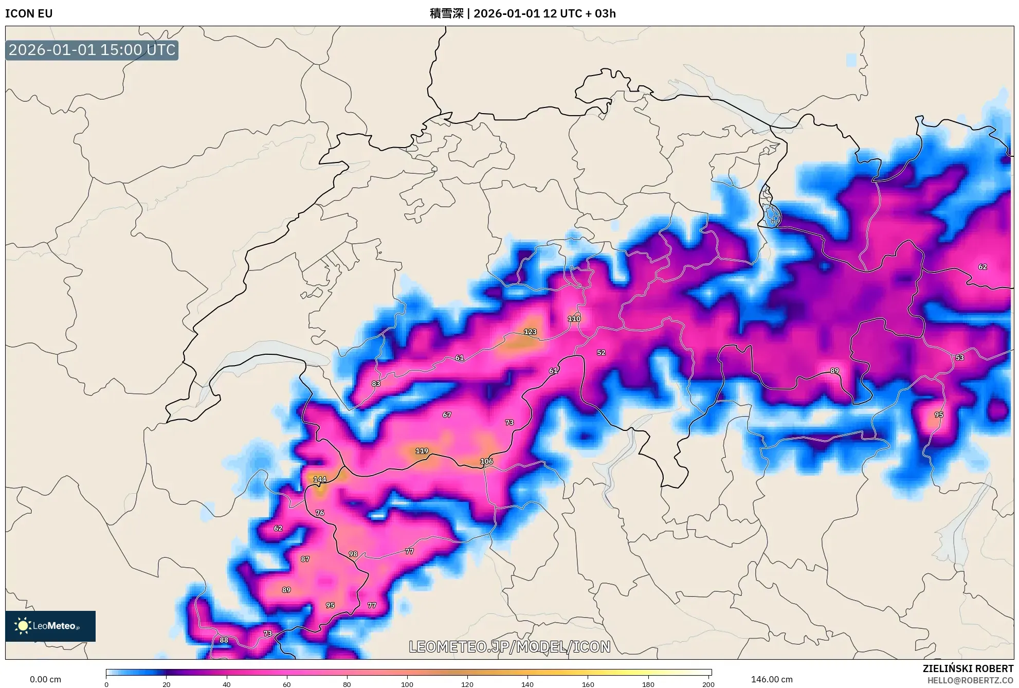 ICON model - スイス, 積雪深