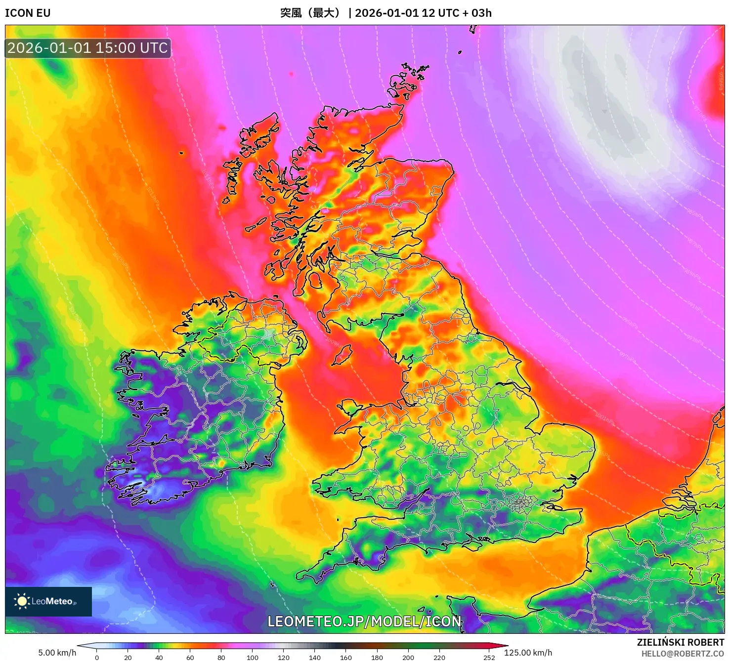 ICON model - イギリス, 突風（最大）