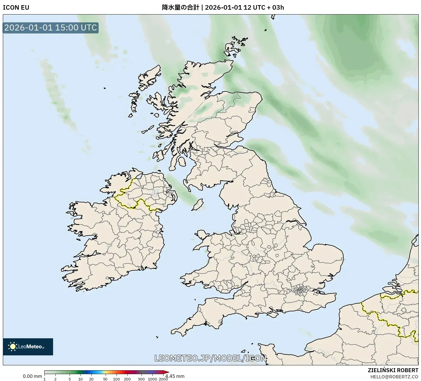 ICON model - イギリス, 降水量の合計