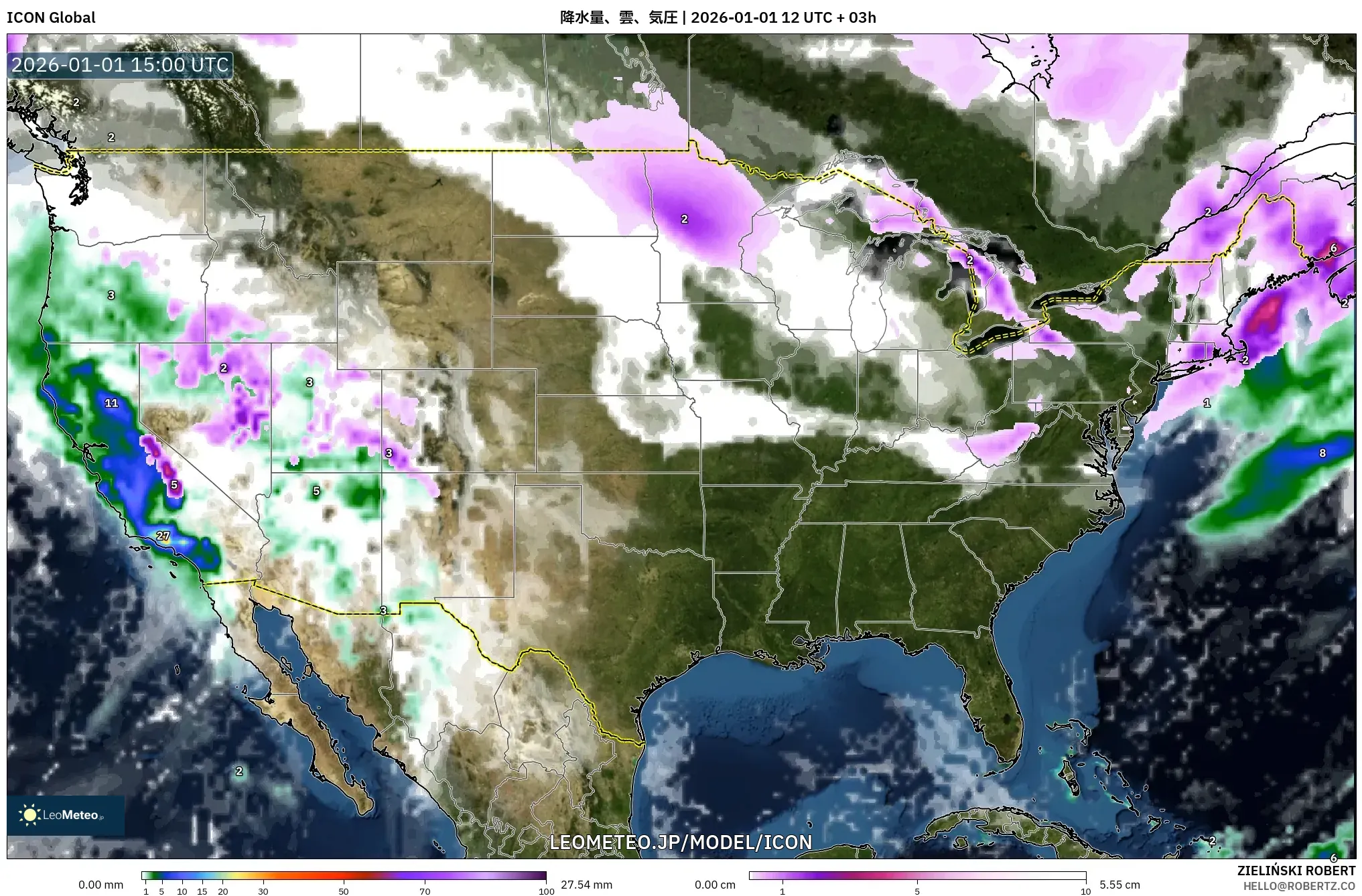 ICON model - アメリカ合衆国, 降水量、雲、気圧