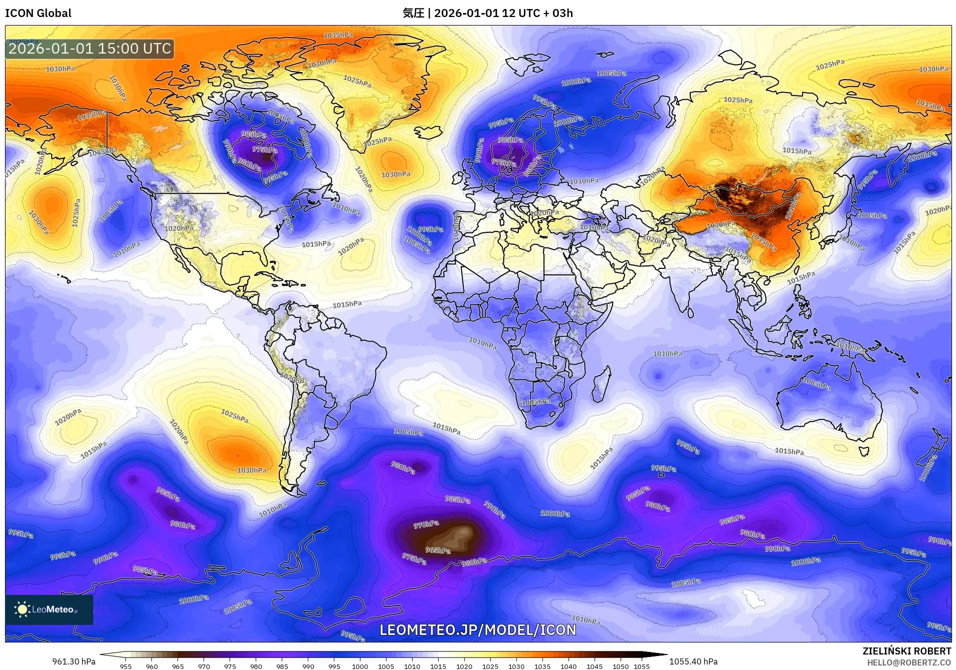 ICON model - 世界, 気圧