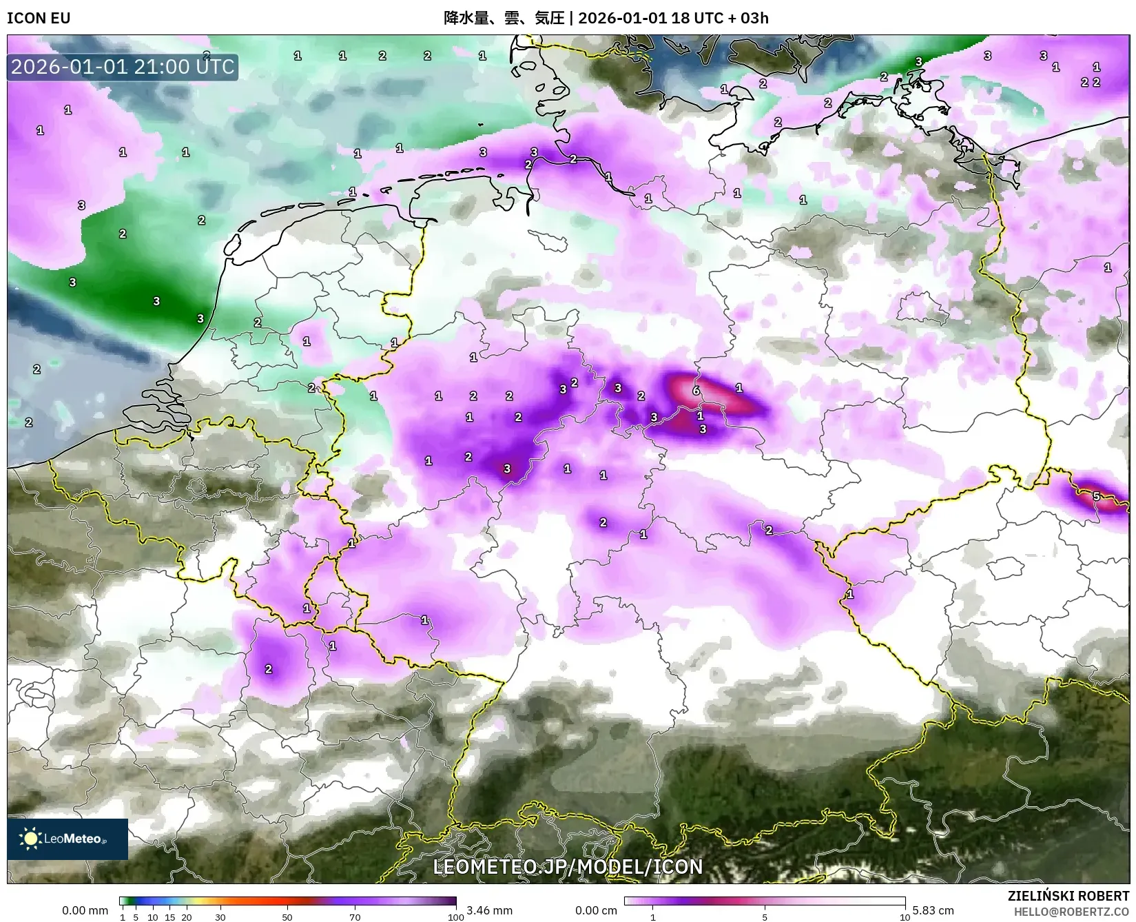 ICON model - ドイツ, 降水量、雲、気圧