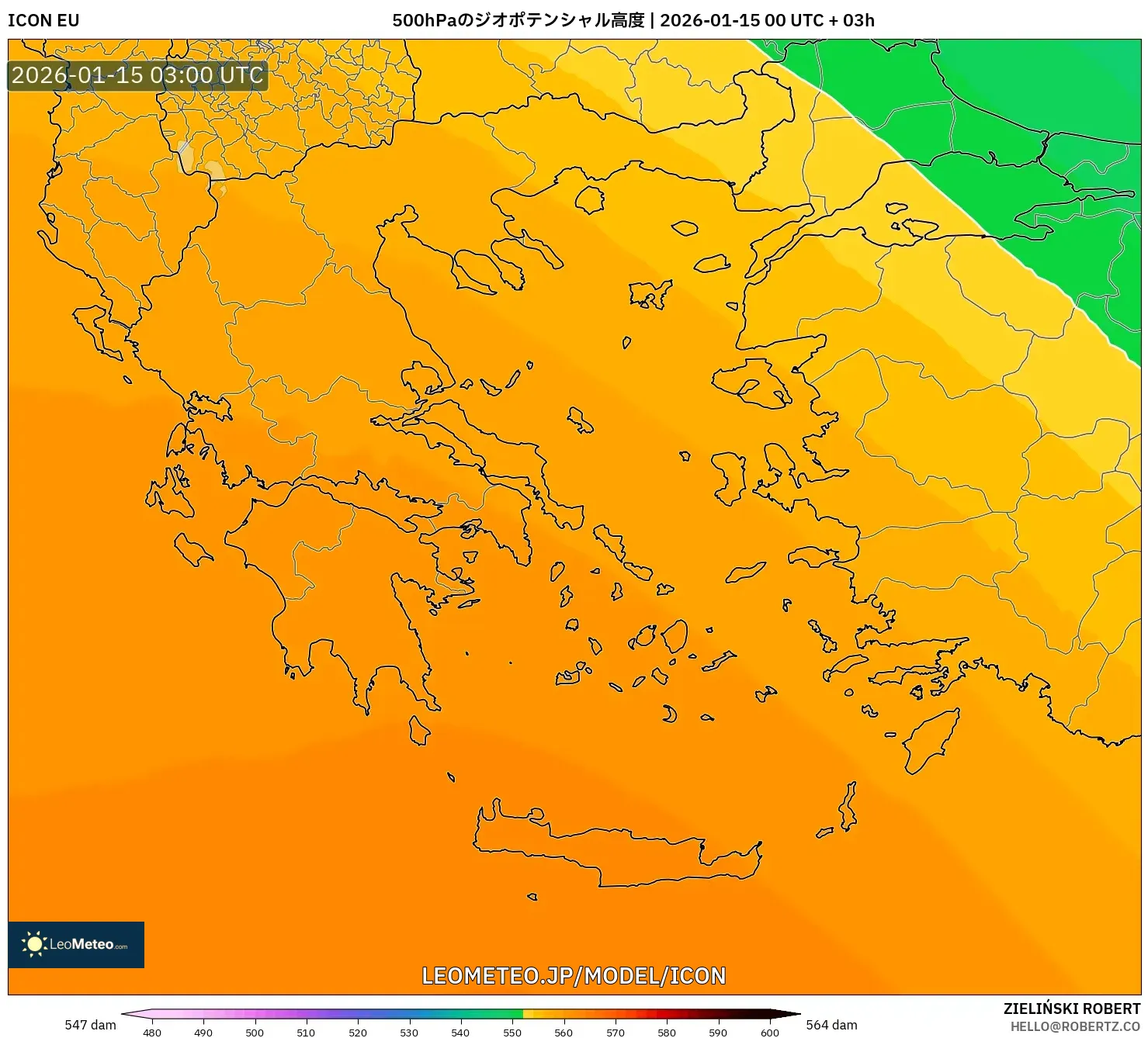 ICON model - ギリシャ, 500hPaのジオポテンシャル高度