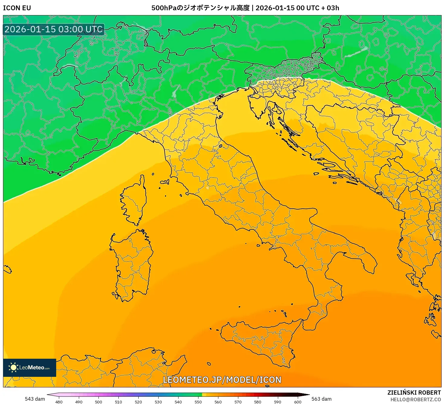 ICON model - イタリア, 500hPaのジオポテンシャル高度