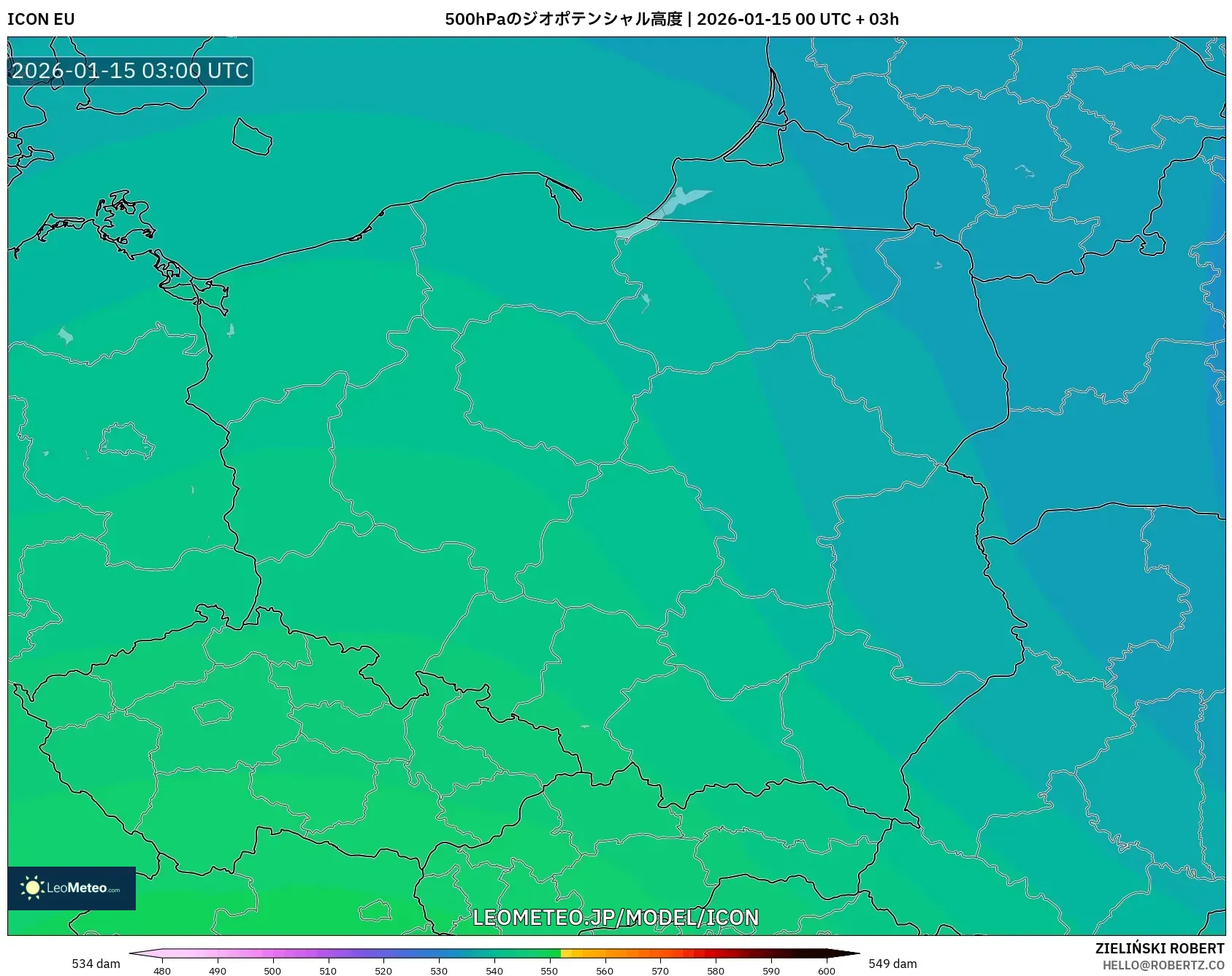 ICON model - ポーランド, 500hPaのジオポテンシャル高度
