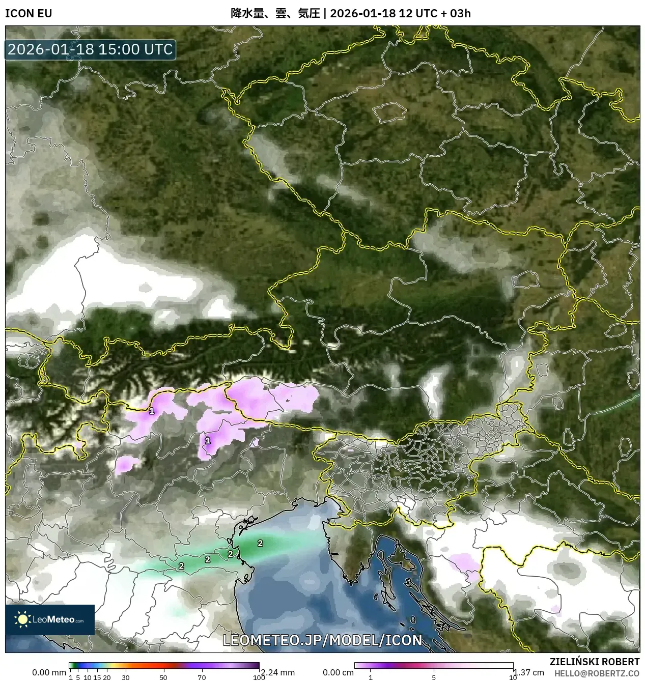 ICON model - オーストリア, 降水量、雲、気圧