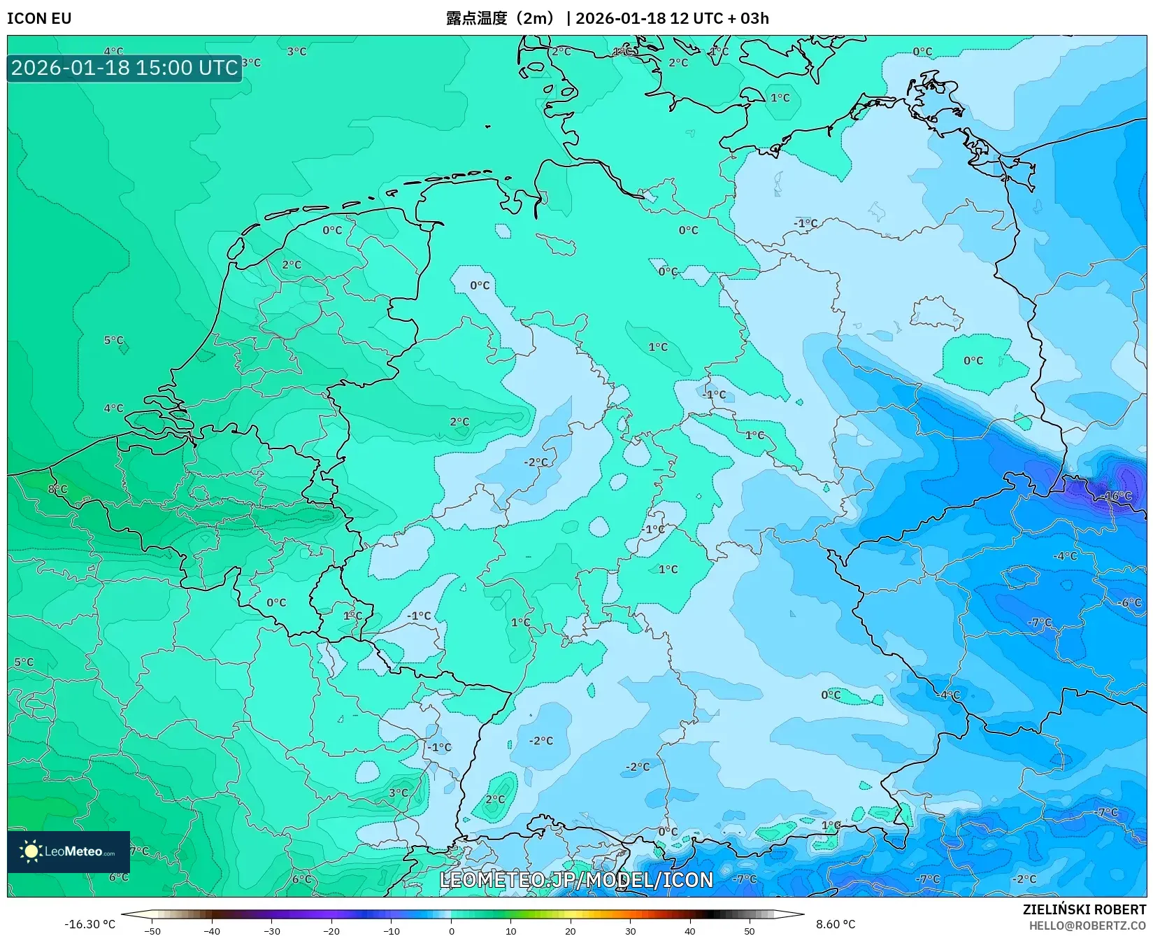 ICON model - ドイツ, 露点温度（2m）
