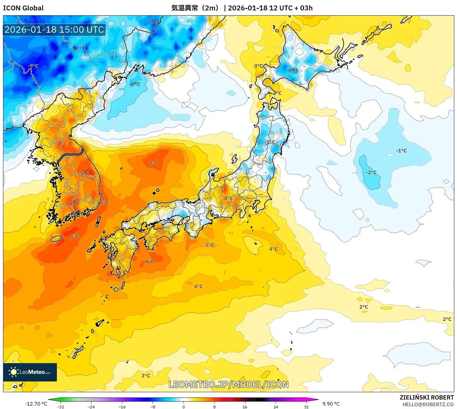 ICON model - 日本, 気温異常（2m）