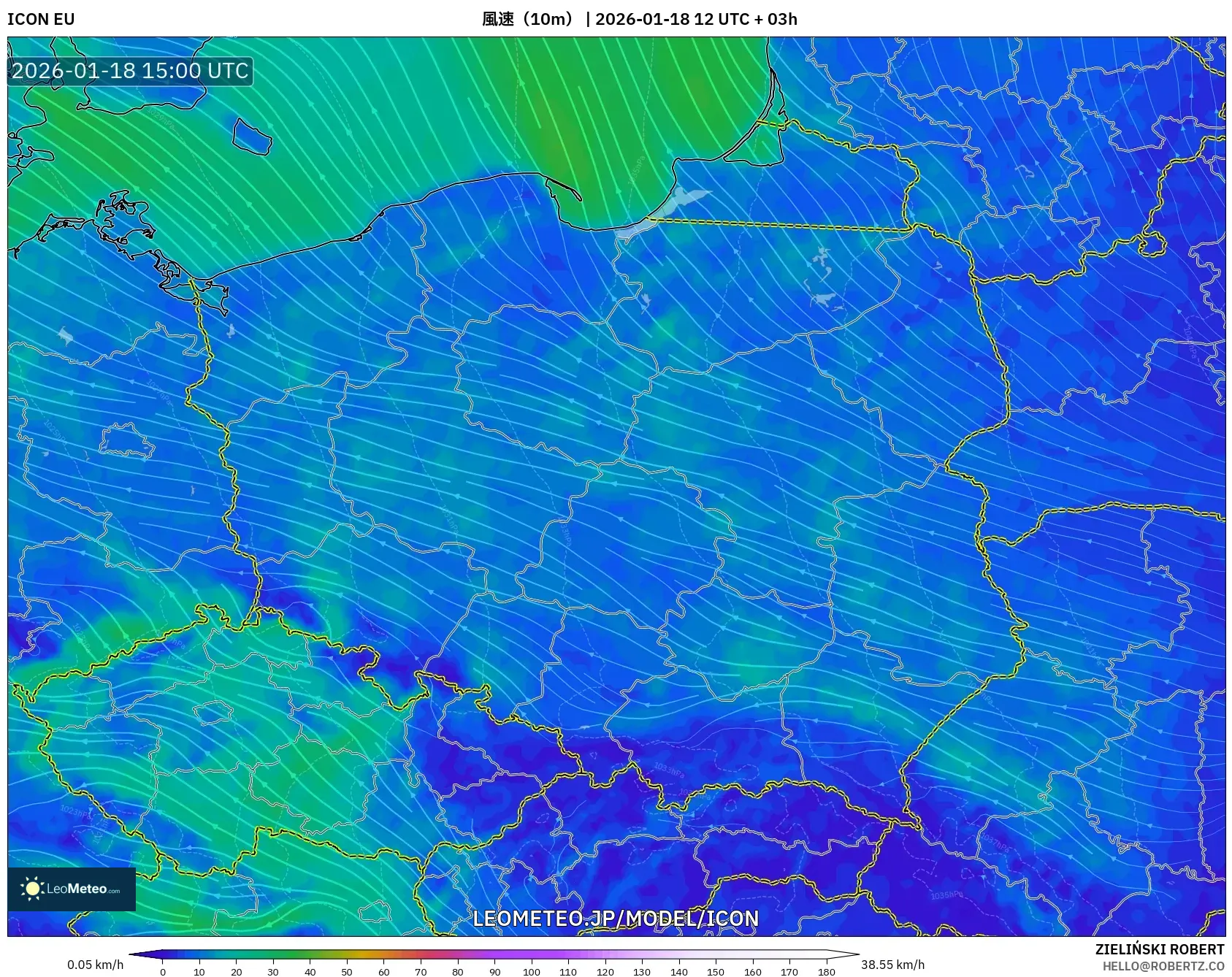 ICON model - ポーランド, 風速（10m）