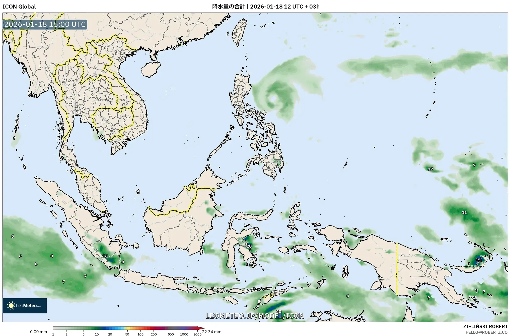ICON model - 東南アジア, 降水量の合計
