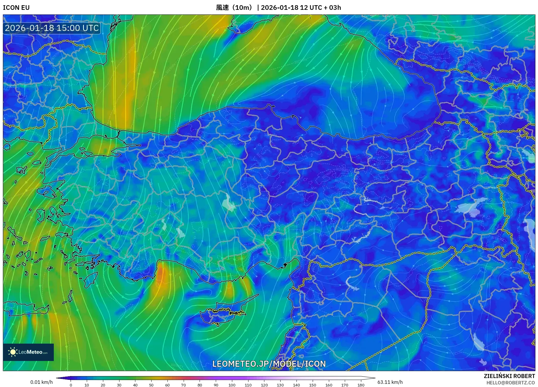 ICON model - トルコ, 風速（10m）