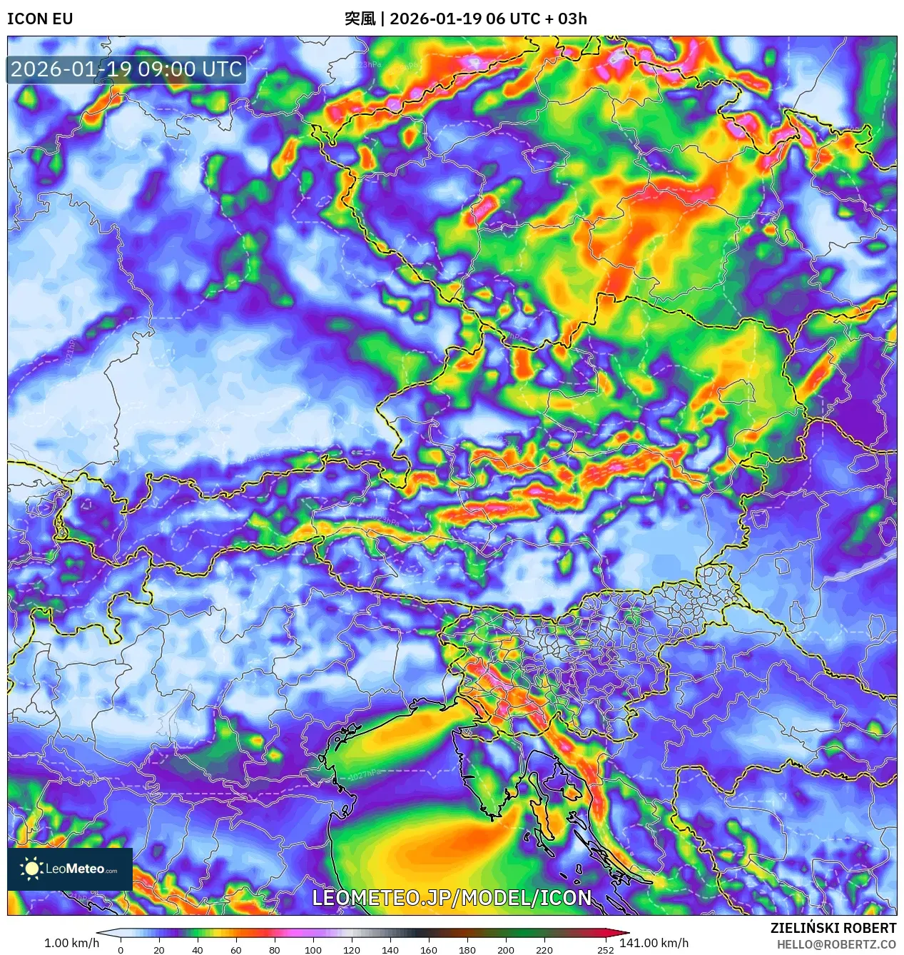 ICON model - オーストリア, 突風