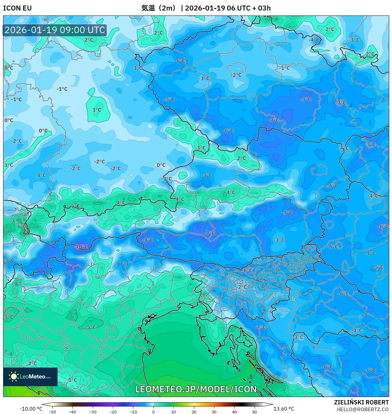 ICON model - オーストリア, 気温（2m）