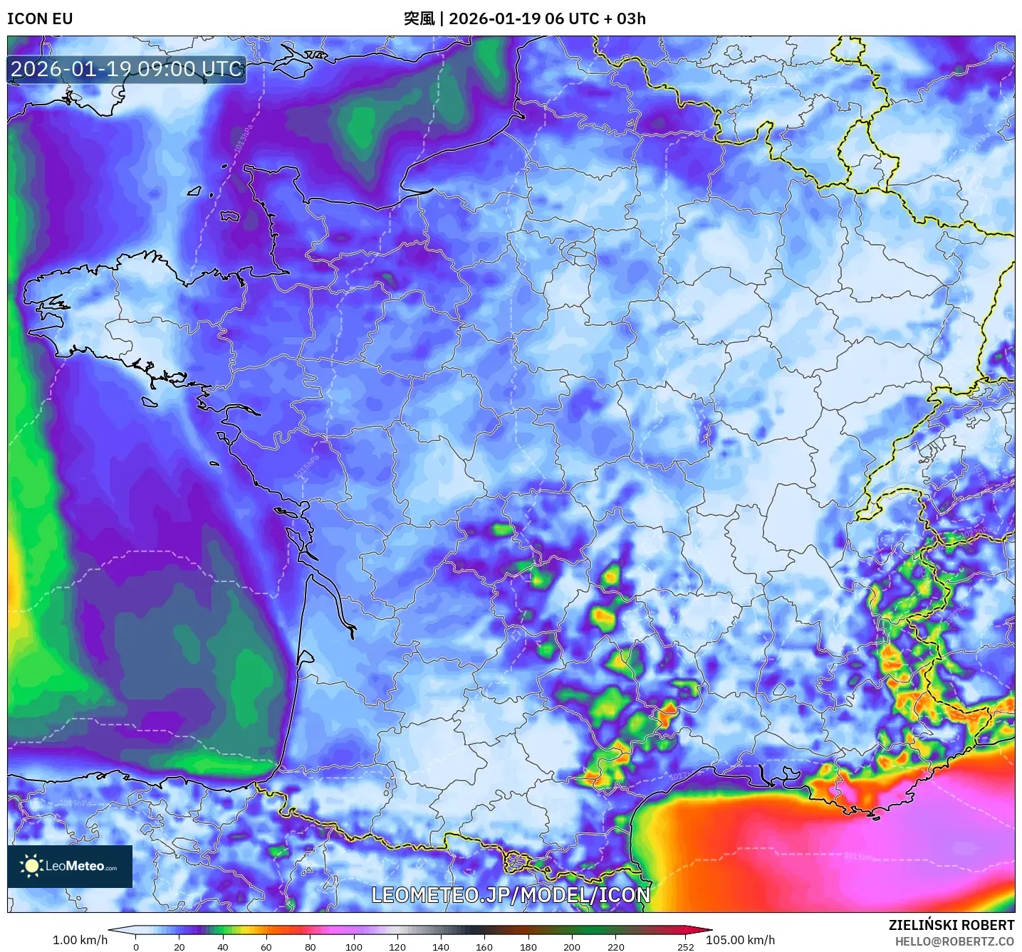 ICON model - フランス, 突風