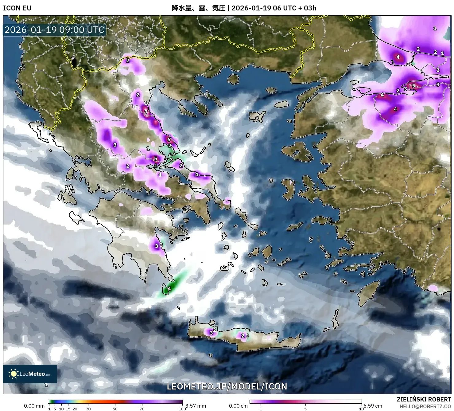 ICON model - ギリシャ, 降水量、雲、気圧