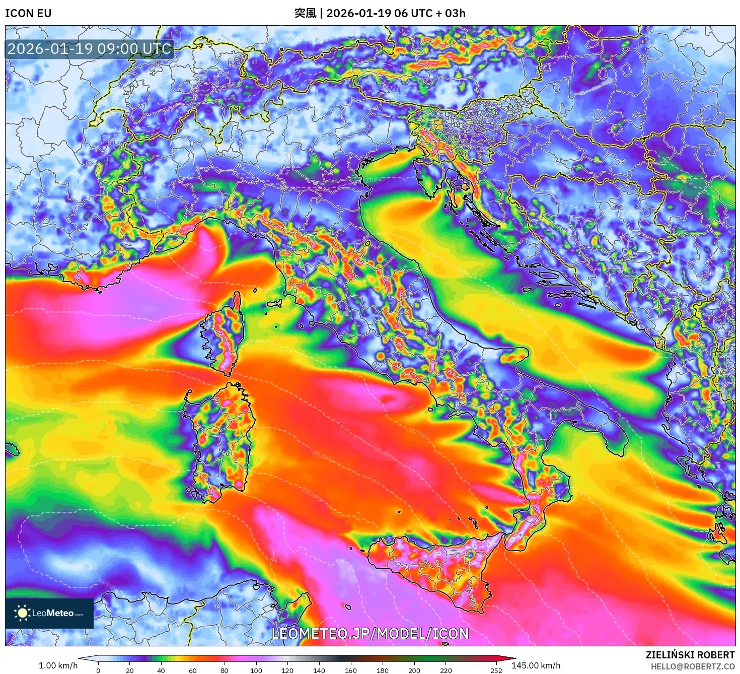 ICON model - イタリア, 突風