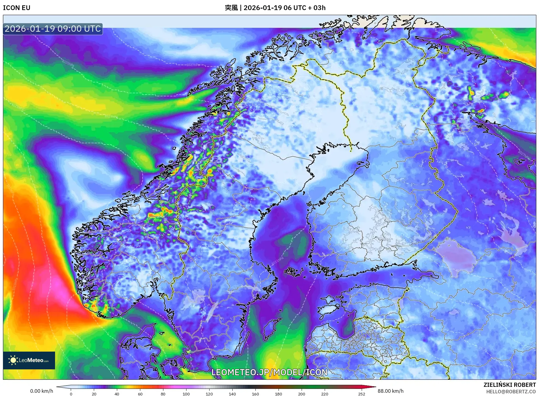 ICON model - スカンジナビア, 突風