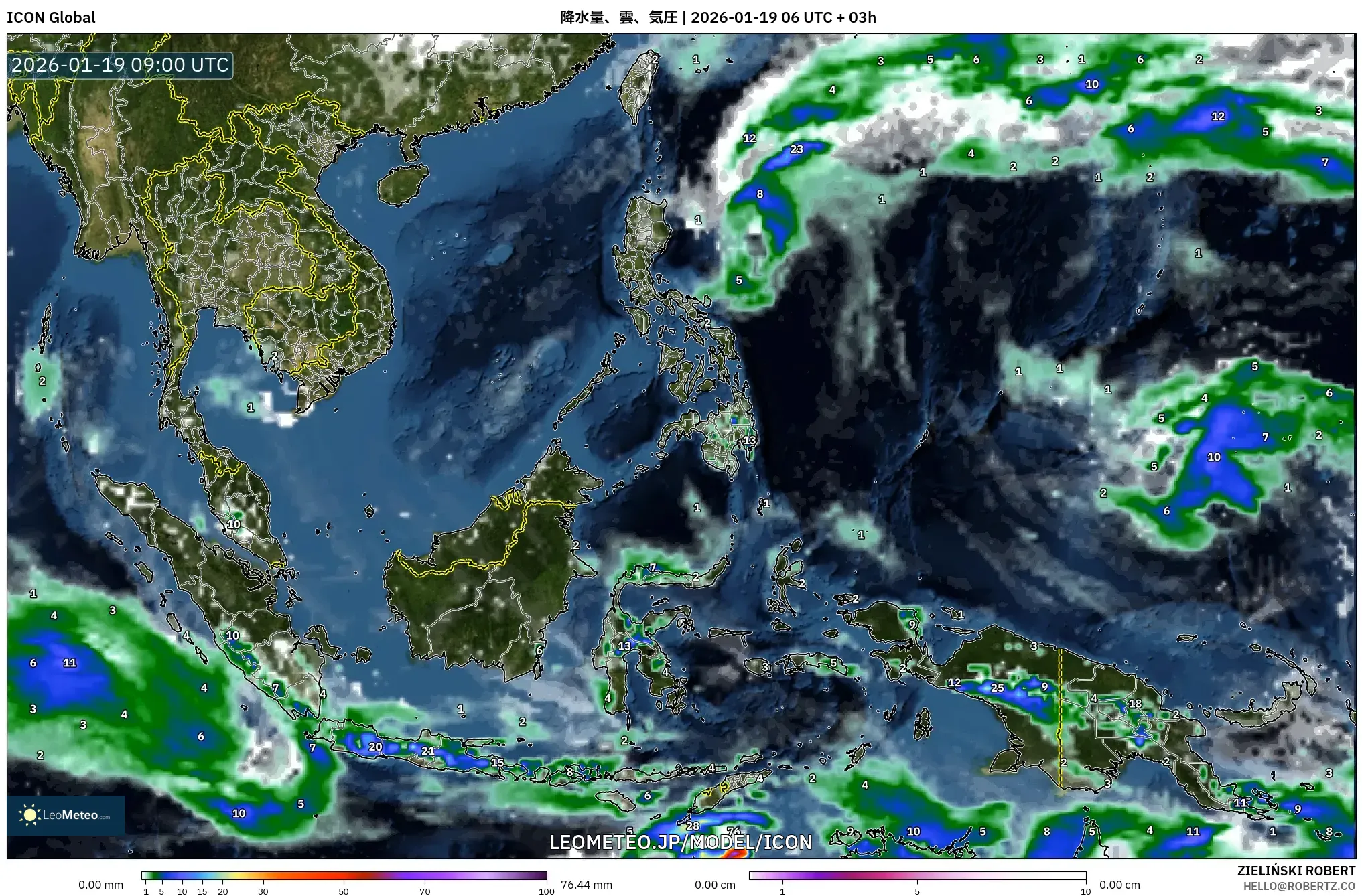 ICON model - 東南アジア, 降水量、雲、気圧