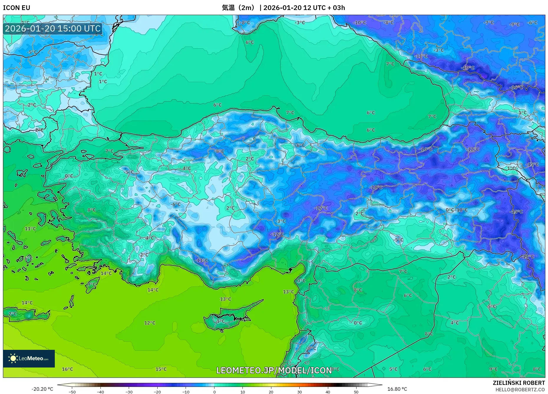 ICON model - トルコ, 気温（2m）