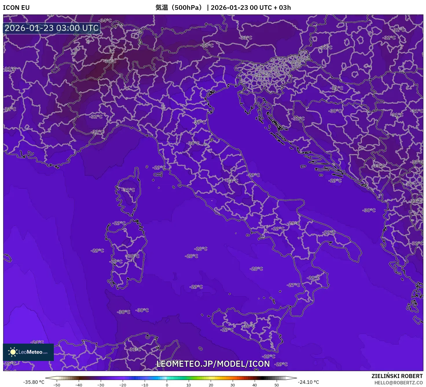 ICON model - イタリア, 気温（500hPa）