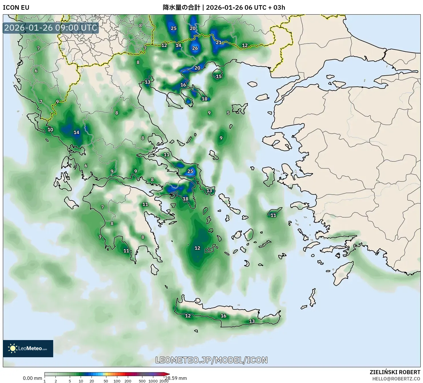 ICON model - ギリシャ, 降水量の合計