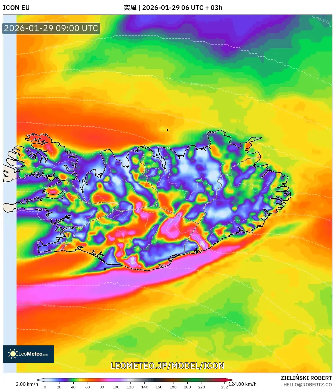 ICON model - アイスランド, 突風