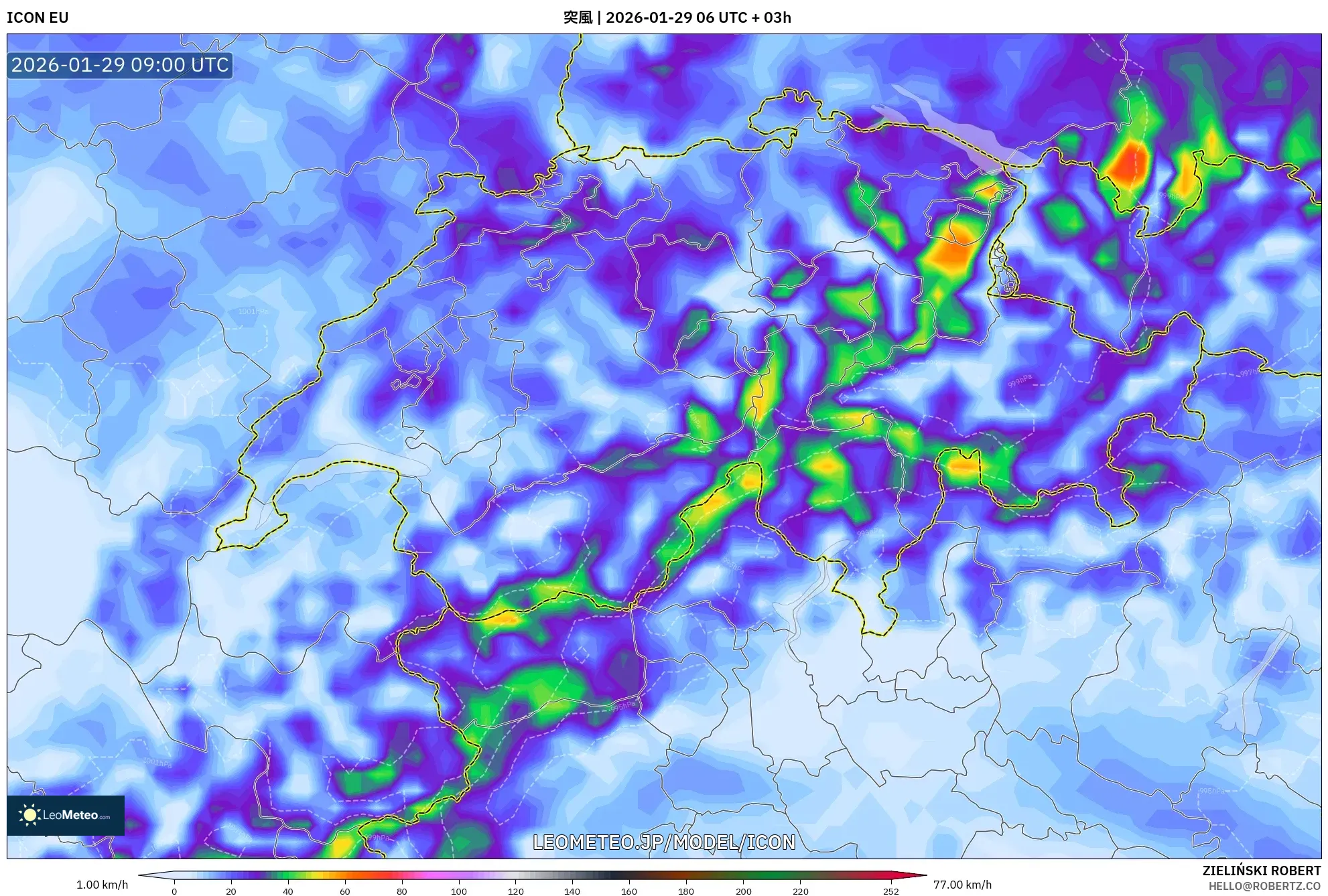 ICON model - スイス, 突風