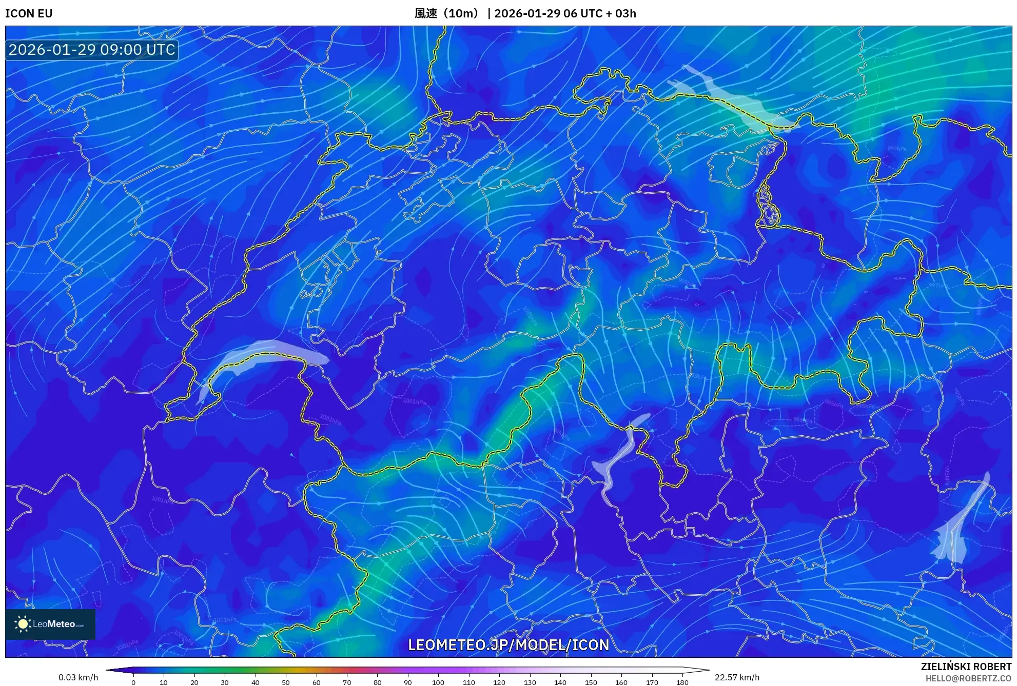 ICON model - スイス, 風速（10m）