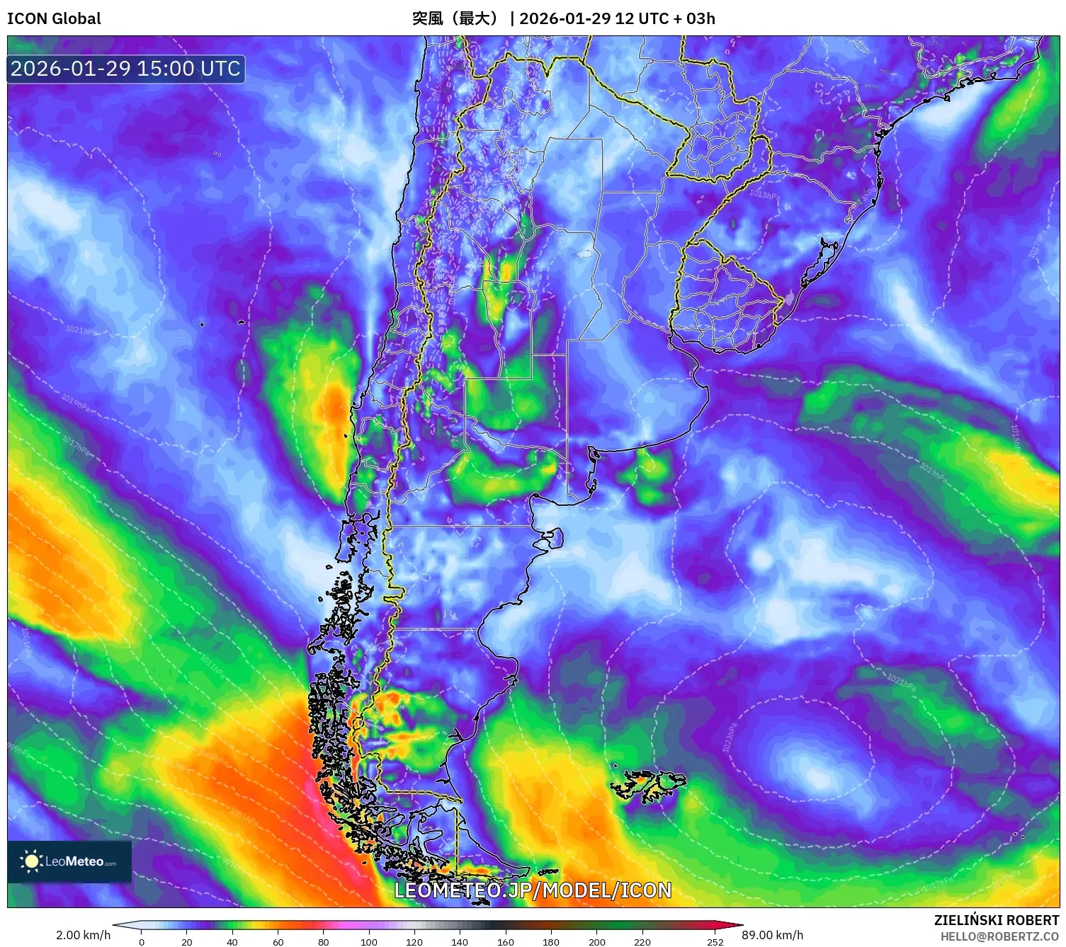 ICON model - アルゼンチン, 突風（最大）