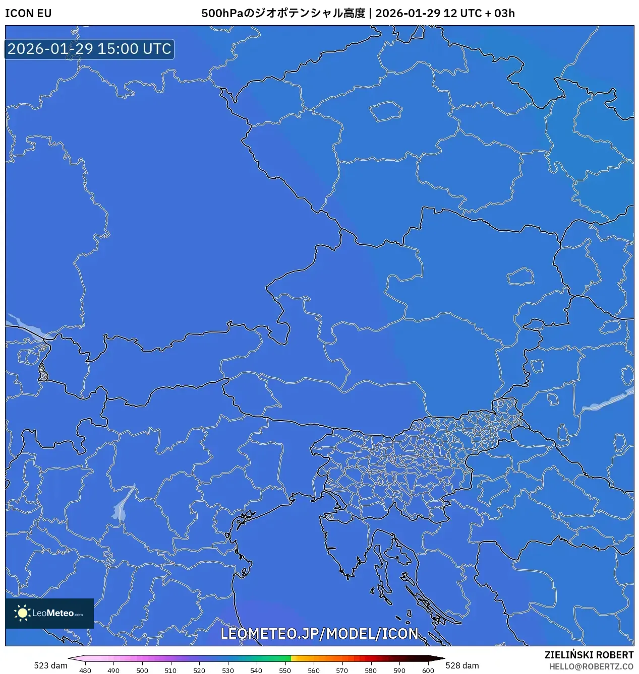 ICON model - オーストリア, 500hPaのジオポテンシャル高度