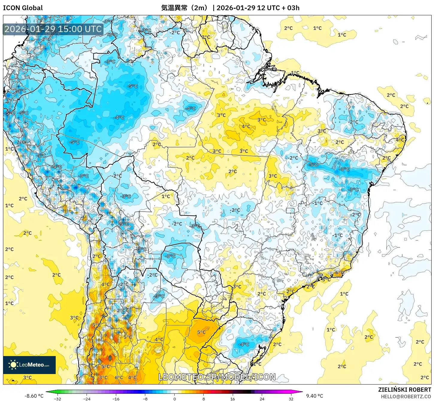 ICON model - ブラジル, 気温異常（2m）