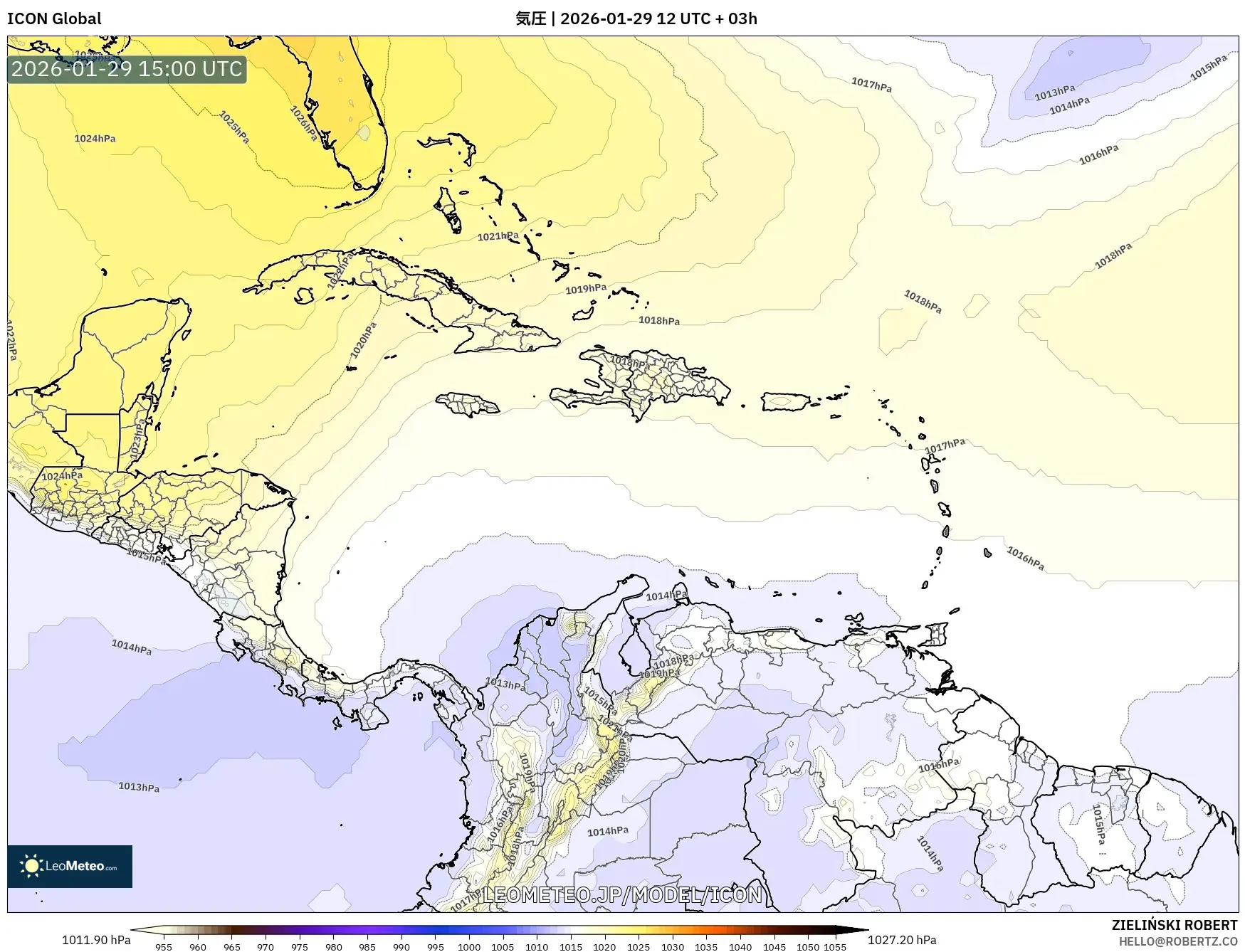 ICON model - カリブ海, 気圧