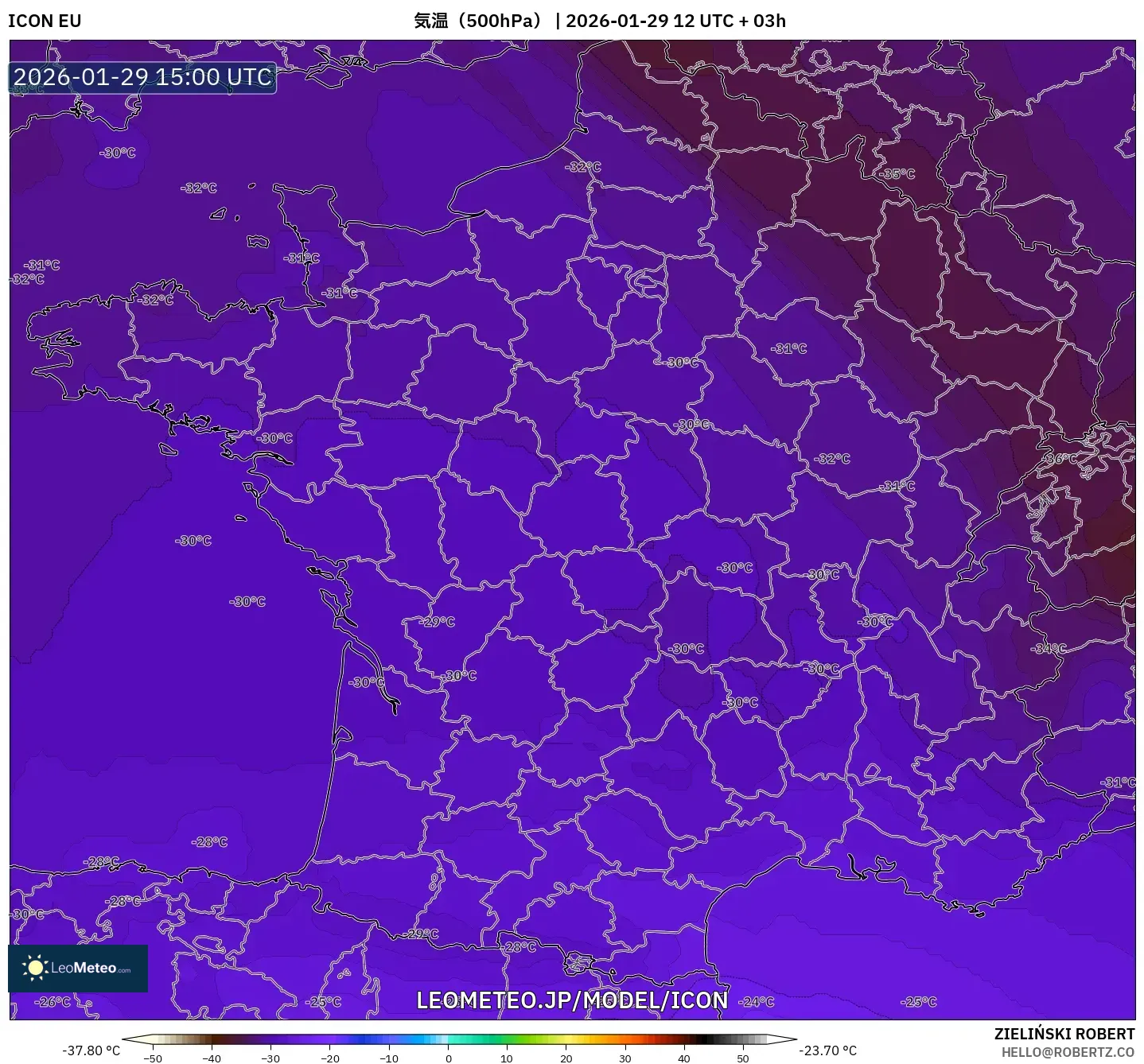 ICON model - フランス, 気温（500hPa）