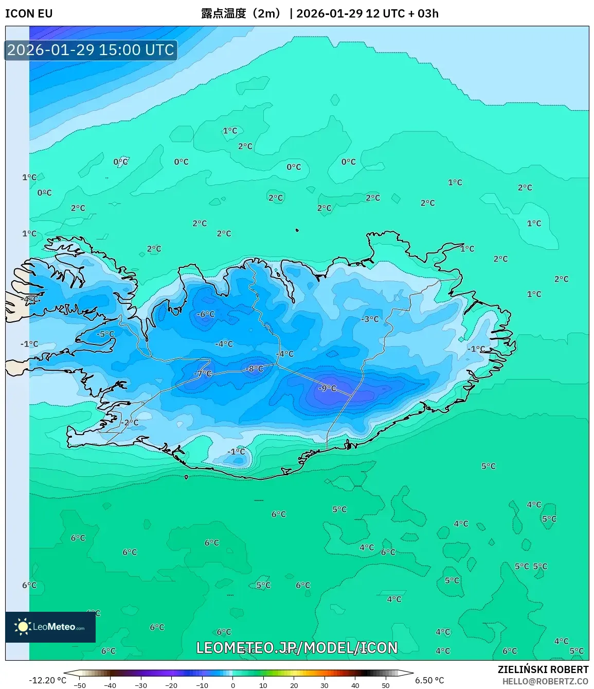 ICON model - アイスランド, 露点温度（2m）